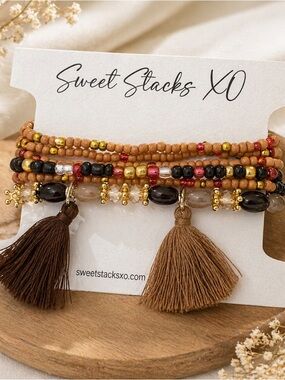 Coffee Brown Tassel Rice Bead Bracelet